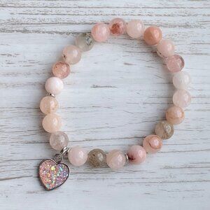 Beaded gemstone heart charm bracelet